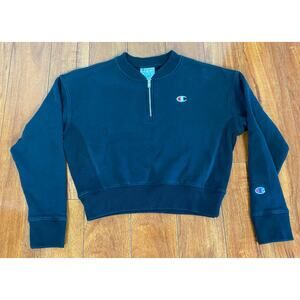 Women Champion Reverse Weave 1/4 zip cropped collarless pullover sweatshirt M